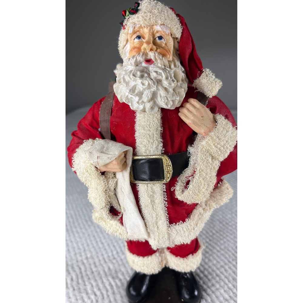 Vintage Santa Claus Figurine Carrying Gift Bag Christmas Home Decor Collectible